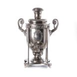 A 19TH CENTURY GERMAN ELECTROPLATE SAMOVAR, CIRCA 1860 the urn-shaped body applied with a ribbon-