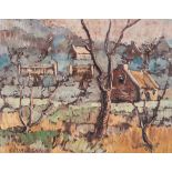 George Enslin (South African 1919-1972) COTTAGES AGAINST A HILLSIDE