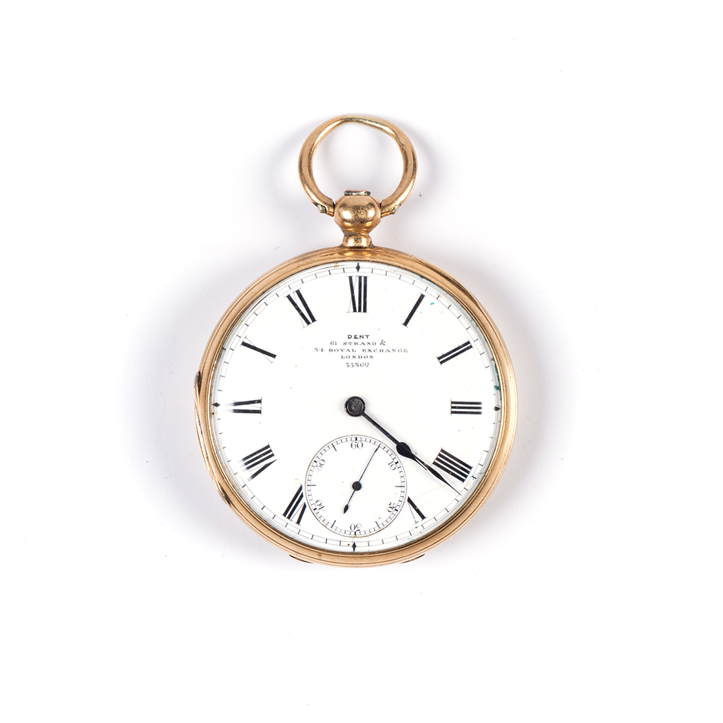 AN 18K OPEN FACED POCKET WATCH, DENT