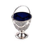 A GEORGE IV BRITISH SILVER SWINGHANDLE WIREWORK SUGAR BOWL,1820, CHARLES CHESTERMAN