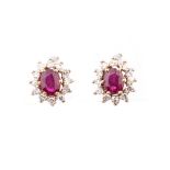 A PAIR OF 18K YELLOW GOLD, RUBY AND DIAMOND EARSTUDS