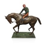 A BRONZE SCULPTURE OF A JOCKEY ON HORSEBACK, 19TH CENTURY