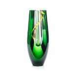 A CZECH EMERALD GREEN GLASS VASE DESIGNED BY PAVEL HAVELKA, MODERN