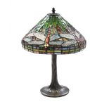 A TWO-LIGHT TIFFANY STYLE TABLE LAMP, 20TH CENTURY