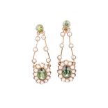 A PAIR OF PERIDOT AND SEED PEARL EARRINGS