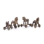 A COLLECTION OF INDIAN BRONZE TEMPLE TOYS, 19TH CENTURY each modelled uniquely, depicting horses