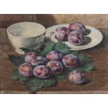 Vittorio Gussoni (Italy 1893-1968) PLUMS signed oil on board 29 by 38,5cm