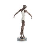 PIERRE LE FAGUAYS (1892 – 1962): AN ART DECO BRONZE FIGURINE depicting a dancer on demi-pointe, arms