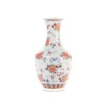 A CHINESE FAMILLE ROSE PORCELAIN VASE of tapering ovoid form with everted neck, depicting the five