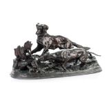PIERRE-JULES MENE (1810 – 1879): A FRENCH BRONZE FIGURAL SCULPTURE depicting hunting dogs chasing