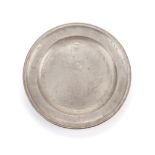 AN 18TH CENTURY GERMAN PEWTER SHABAT BLESSING PLATE, J MOSSIDER, STRASBOURG, 1762-1797 circular, the