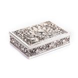 A CONTINENTAL SILVER CIGARETTE BOX, .800 STD, CIRCA 1900 rectangular, the hinged cover and sides