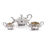 A GEORGE IV SILVER THREE-PIECE TEA SERVICE, CHARLES GORDON, LONDON, 1829 comprising: a teapot, two-