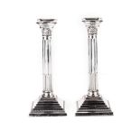 A PAIR OF GEORGE V SILVER CORINTHIAN COLUMN CANDLESTICKS, MAKER'S MARK K&L WITHIN DIAMOND CARTOUCHE,