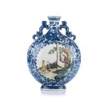 A CHINESE FAMILLE ROSE MOON FLASK depicting dragons and clouds in shades of blue and white, the