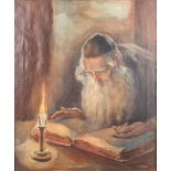 Wilhelm Wachtel (Ukranian 1875-1952) RABBI STUDYING TORAH BY CANDLELIGHT signed oil on canvas 60