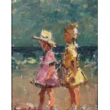 Adriaan Hendrik Boshoff (South African 1935-2007) CHILDREN ON THE BEACH signed oil on board 22 by