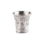 A CONTINENTAL SILVER BEAKER, PSEUDO 18TH CENTURY FRENCH HALLMARKS, IMPORT MARKS FOR LONDON, EDWIN