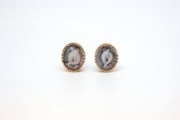 Vintage earrings, carved black mother of pearl screw back earrings, entwined fish carved from Mother