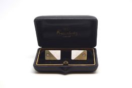 Diamond two tone cufflinks, two tone rectangular tops, each set with a brilliant cut diamond