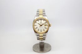 Gentlemen's Rolex Oyster Perpetual Date, white dial with Roman numerals, date aperture, gold