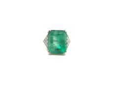 Emerald and diamond ring, central emerald cut emerald weighing an estimated 30.00ct, believed to