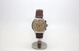 Vintage Girard Perregaux chronograph, silvered dial with twin chronograph dials, outer seconds and