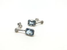 Aquamarine and diamond earrings, rectangular cut aquamarines, approximately 8 x 6mm, suspended