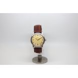 Gentlemen's oversized stainless steel Eterna watch, circa 1940s, cream dial with gold pearl