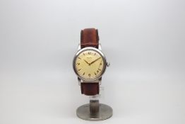 Gentlemen's oversized stainless steel Eterna watch, circa 1940s, cream dial with gold pearl