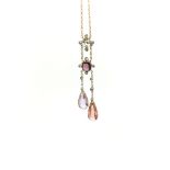 Antique multi gem and diamond double drop necklace two pear cut stones suspended from a rose cut