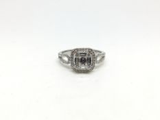 Diamond cluster ring, set with baguette and brilliant cut diamonds, with diamond set shoulders,