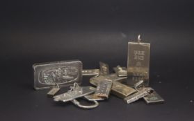 A selection of Silver Ingots pendants, marked and tested as silver, approx gross weight 235gr