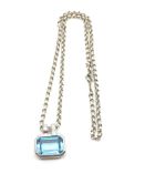 A silver (believed to be) Blue Topaz stone set pendant and chain, marked and tested silver, approx