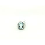 Aquamarine and diamond dress ring, central rectangular cut aquamarine approximately 13.5 x 9mm,