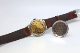 Vintage Hermes wristwatch, circular dial with black Roman numerals and dot minute markers,