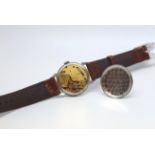 Vintage Hermes wristwatch, circular dial with black Roman numerals and dot minute markers,