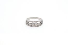 Diamond triple row dress ring, three rows of brilliant cut diamonds, estimated total diamond