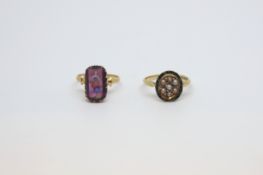 Georgian painted amethyst ring, depicting a continental lady in a yellow gold mount, together with a