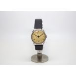 Gentlemen's oversized stainless steel Longines military style watch, circa 1940s, cream faded dial