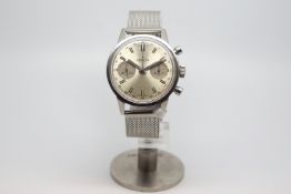 Gentlemen's stainless steel Zenith chronograph watch, circa 1960s, silver sunburst dial with painted