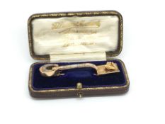 Victorian gold miners brooch, engraved shovel set with gold in agate, stone set horseshoe to handle,