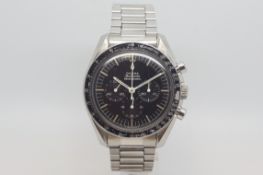 Rare vintage Omega Speedmaster, black dial with three subsidiary dials, baton hour makers and minuet