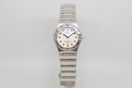 Ladies Omega Constellation, mother of pearl dial with dot hour markers, stainless steel case and