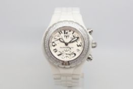 Techno-Marine ceramic dress watch, diamond set bezel, white ceramic case and bracelet