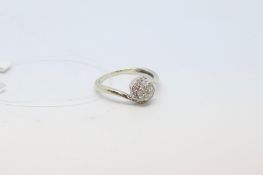 Diamond cluster ring, set in 9ct white metal, ring size M1/2