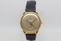 Vintage large size Omega calendar moon phase, circular dial with dot hour markers, day and month