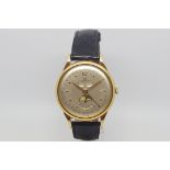 Vintage large size Omega calendar moon phase, circular dial with dot hour markers, day and month