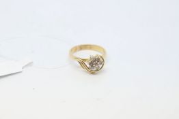 Diamond cluster ring, daisy cluster set in 9ct yellow gold, ring size N