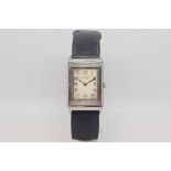 Rare - Vintage Reverso rectangular dial with Arabic numerals, 23mm stainless steel reverse case,